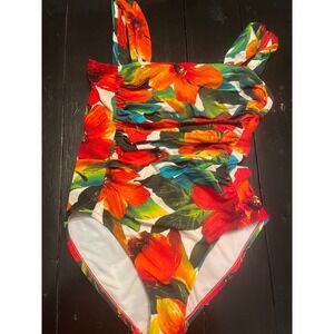 SWIMSlimmer One Piece Swimsuit Tropical Floral Print Built-in Bra Size US 10